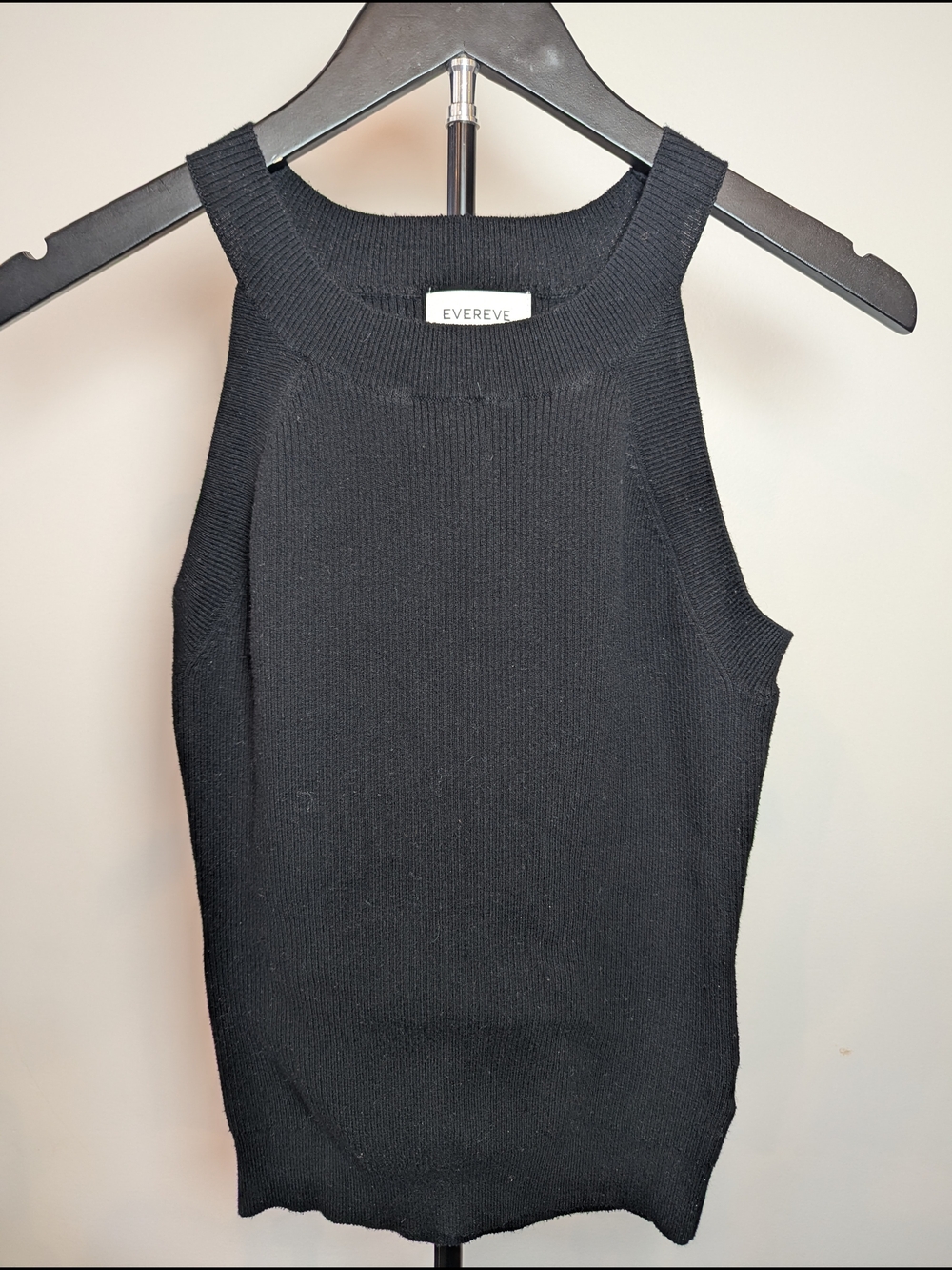 Evereve Women Size M Black High Neck Halter Sweater Tank 100% Cotton Knit